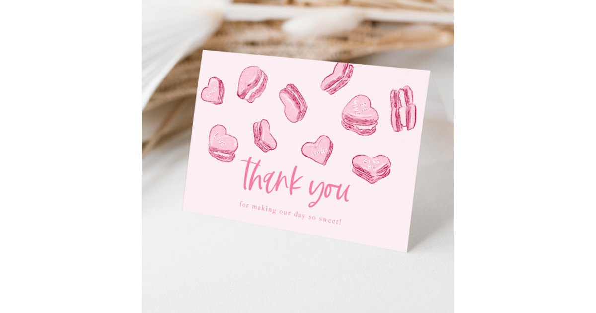 Pink Hearts Sweet Bridal Shower Thank You Card | Zazzle