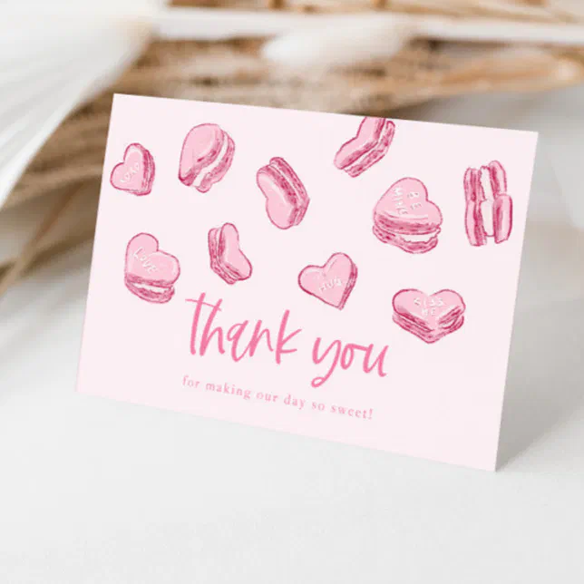 Pink Hearts Sweet Bridal Shower Thank You Card | Zazzle