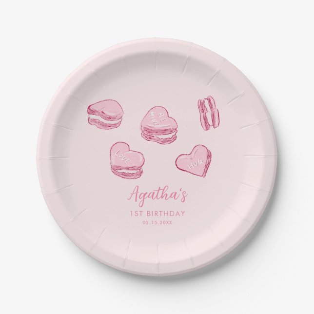 Pink Hearts Sweet Valentine Birthday Party Paper Plates (Front)