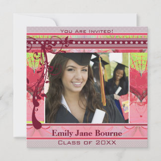 Pink Hearts & Swirls Senior Pictures Class of 2012 Invitation