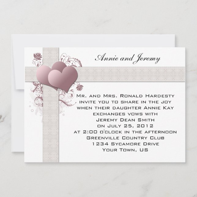 Pink Hearts Swirls Wedding Invitation (Front)