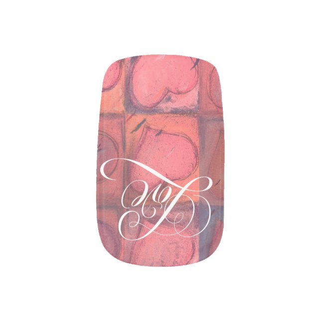 Pink Hearts Swirly LOVE Calligraphy Lettering Minx Nail Wraps (Left Thumb)