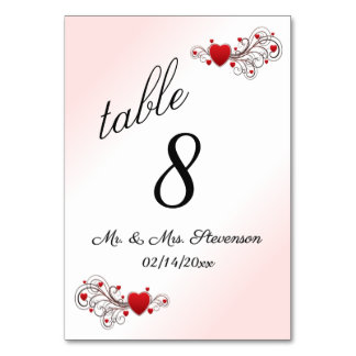 Pink Hearts Table Number