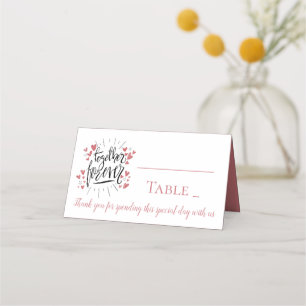 Pink Hearts Together Forever Thank You Wedding Place Card
