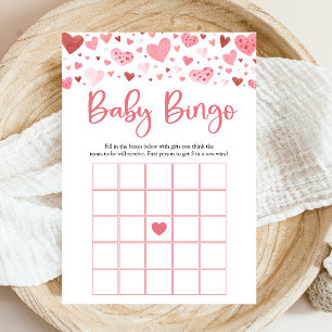 Pink Hearts Valentine Baby Bingo Baby Shower Game Invitation