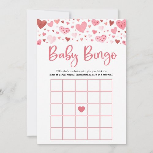 Pink Hearts Valentine Baby Bingo Baby Shower Game Invitation