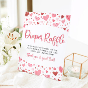 Pink Hearts Valentine Baby Shower Diaper Raffle Pedestal Sign
