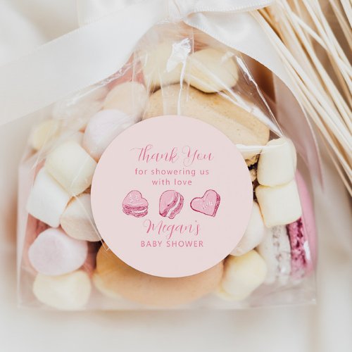 Pink Hearts Valentine Baby Shower Favor Classic Round Sticker