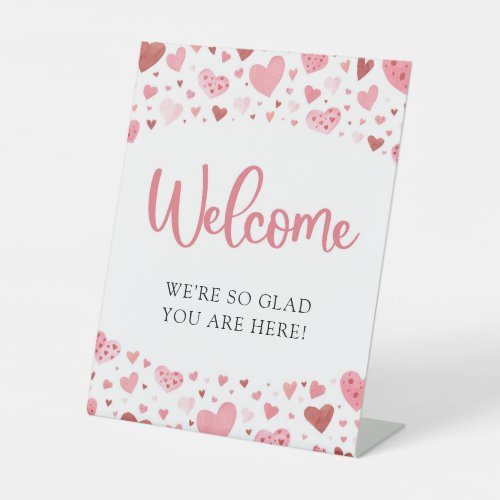 Pink Hearts Valentine Baby Shower Welcome Sign 