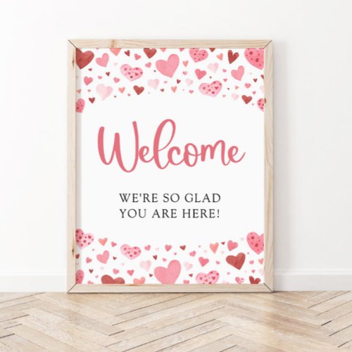 Pink Hearts Valentine Baby Shower Welcome Sign 