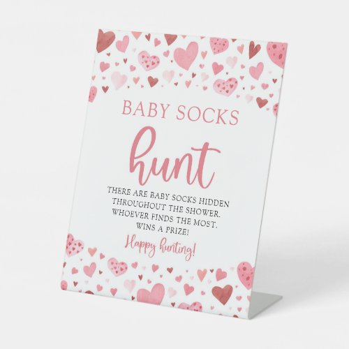 Pink Hearts Valentine Baby Socks Hunt Game Pedestal Sign