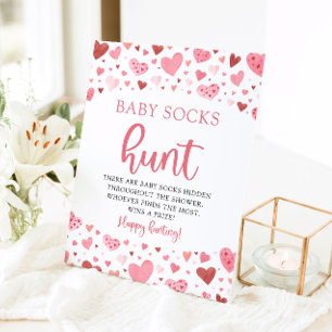Pink Hearts Valentine Baby Socks Hunt Game Pedestal Sign