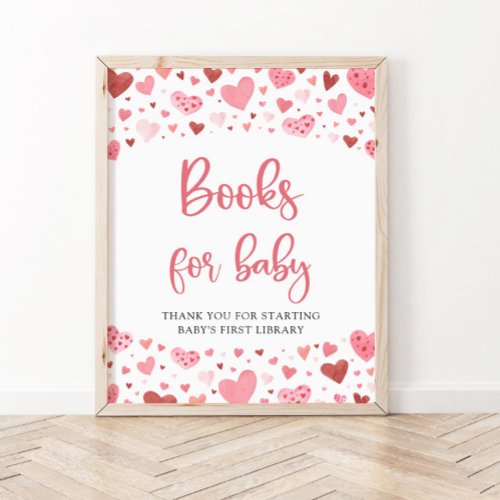 Pink Hearts Valentine Books for Baby Shower Sign