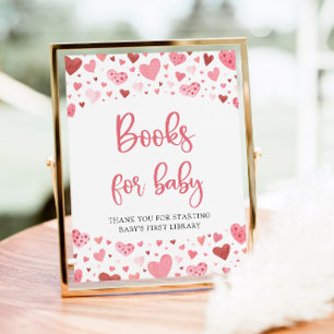 Pink Hearts Valentine Books for Baby Shower Sign