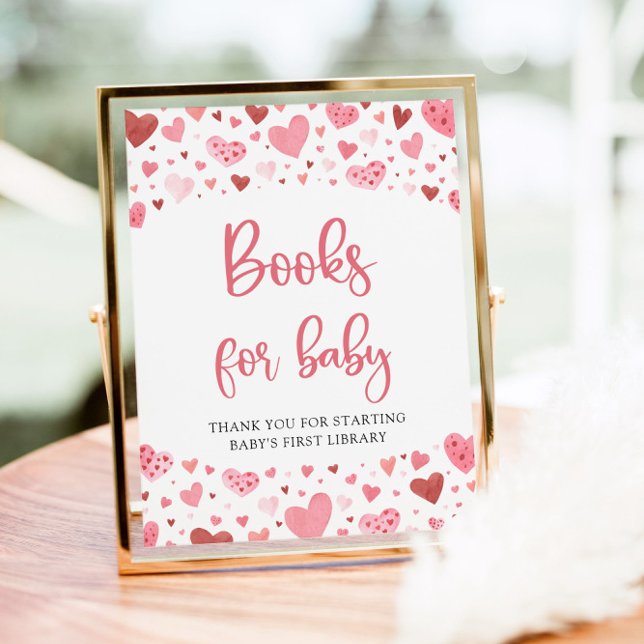 Pink Hearts Valentine Books for Baby Shower Sign (Creator Uploaded)