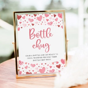 Pink Hearts Valentine Bottle Chug Baby Shower Sign