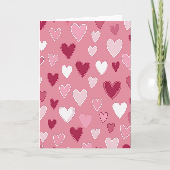 Pink Hearts Valentine Card (Front)