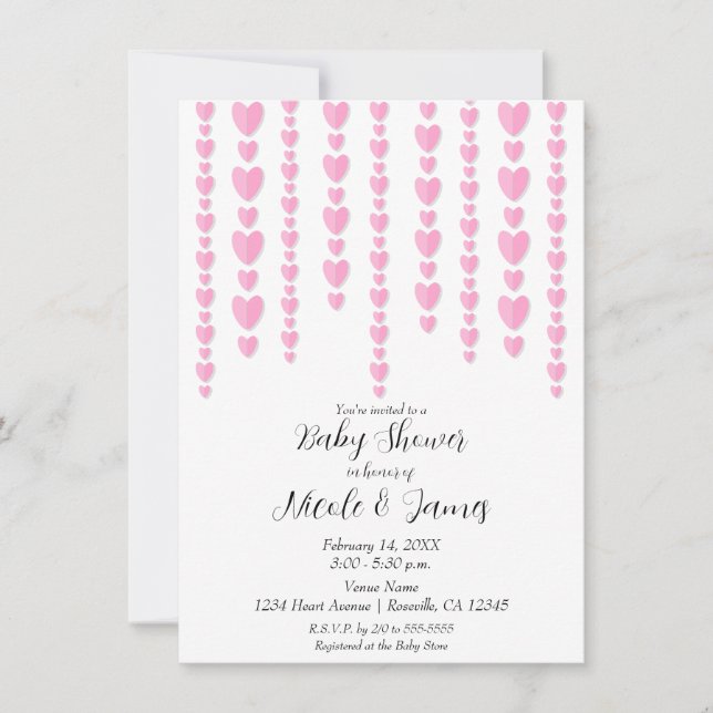 Pink Hearts Valentine Couple's Baby Shower Invitation (Front)