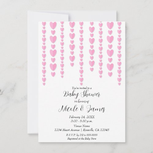 Pink Hearts Valentine Couples Baby Shower Invitation