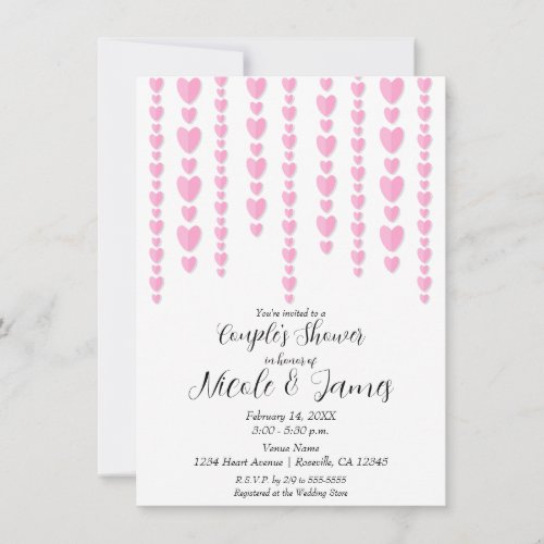 Pink Hearts Valentine Couples Wedding Shower  Invitation
