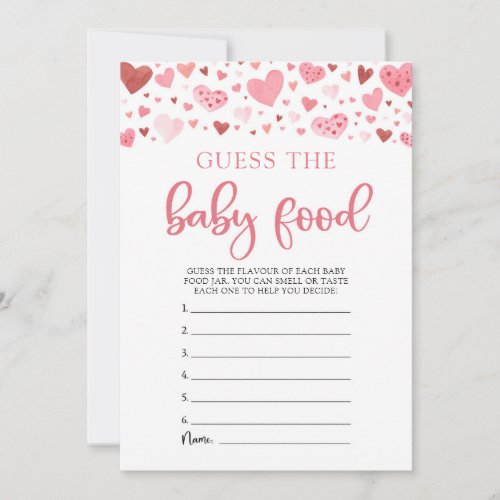 Pink Hearts Valentine Guess the Baby Food Game Invitation