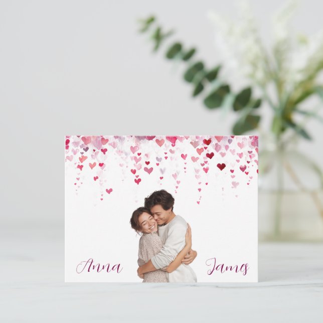 Pink Hearts Valentine's Day Card Custom Photo (Standing Front)
