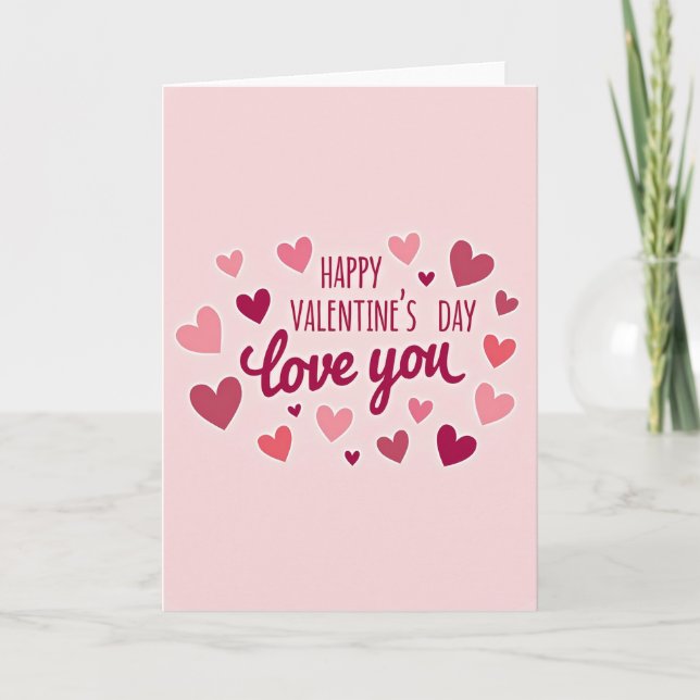 Pink Hearts Valentines Day Love Card (Front)