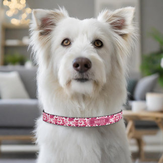 Pink Hearts Valentine's Day Love Pattern With Name Pet Collar