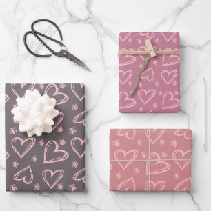Pink Hearts Valentine's Day Love Retro Checker Wrapping Paper Sheets