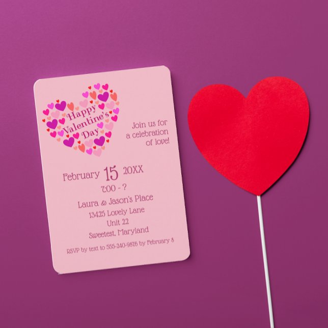 Pink Hearts Valentine's Day Party Invitation (Creator Uploaded)