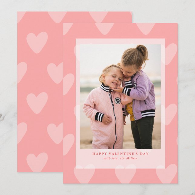 Pink Hearts Valentines Day Photo Card (Front/Back)