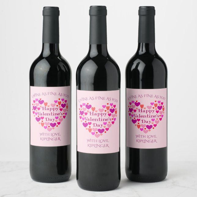 Pink Hearts Valentines Day Wine Label (Bottles)