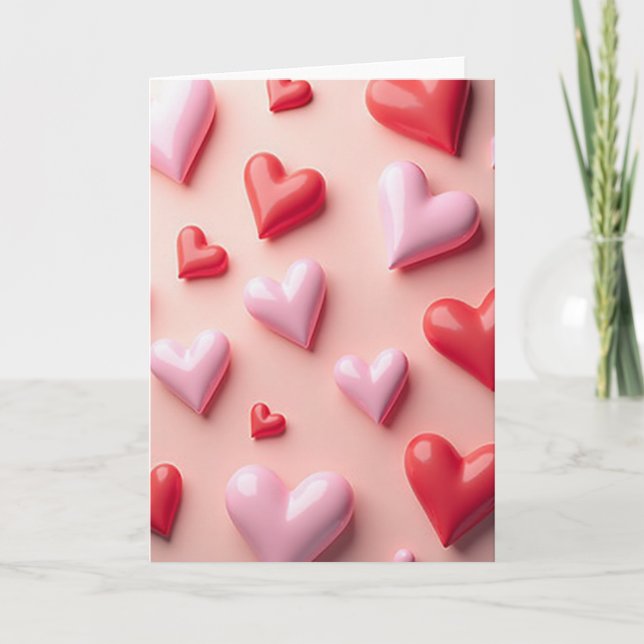 Pink Hearts Valentines For Her Card (Front)