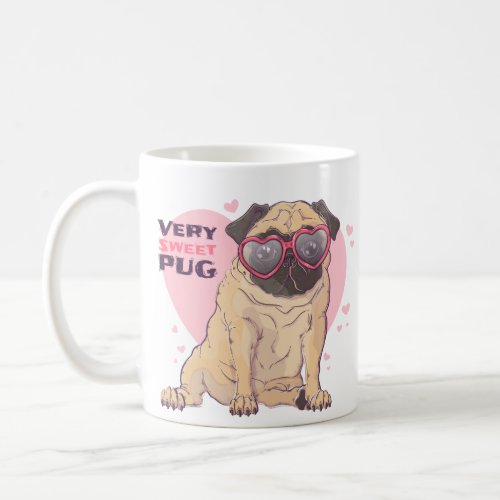 Pink Hearts Very Sweet Pug Quote Mug