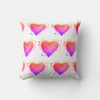 Pink  Hearts Watercolor Art Throw Cushion