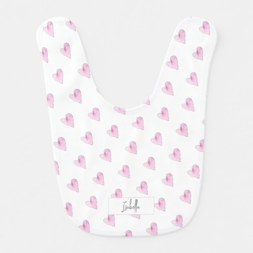 Pink Hearts Watercolor Pattern Love New Baby Name Baby Bib