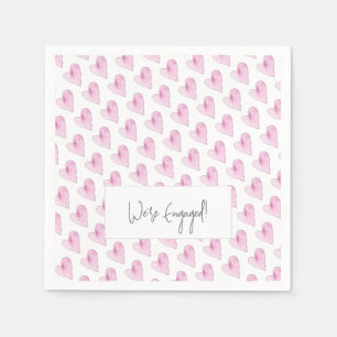 Pink Hearts Watercolor Pattern Love We're Engaged Napkins