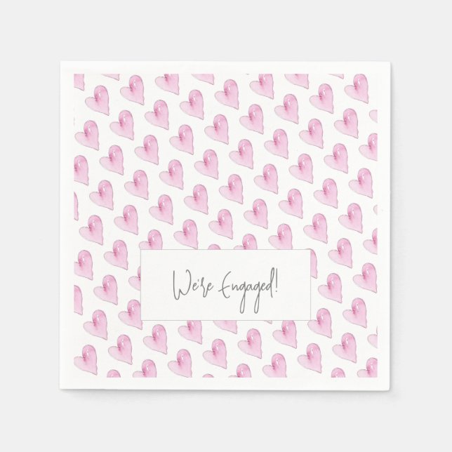 Pink Hearts Watercolor Pattern Love We're Engaged Napkins (Front)