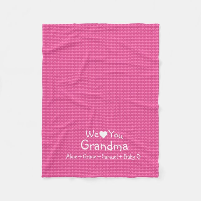 Pink Hearts "We Love You" Personalized Fleece Blanket (Front)