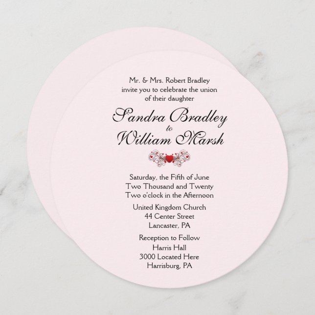 Pink Hearts Wedding Invitation (Front/Back)