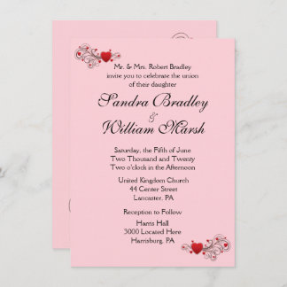 Pink Hearts Wedding Invitation