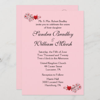 Pink Hearts Wedding Invitation