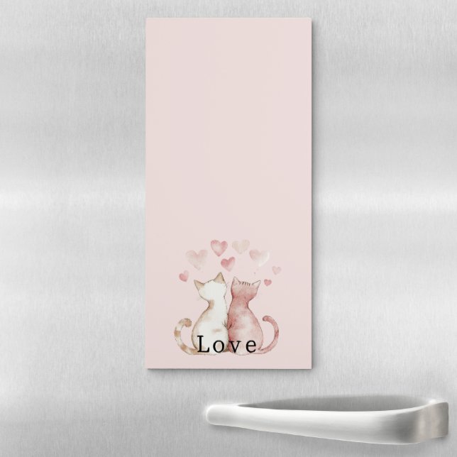Pink Hearts White Cats Love Magnetic Notepad (In Situ)