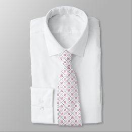 Pink Hearts White Diamonds Argyle Pattern Tie
