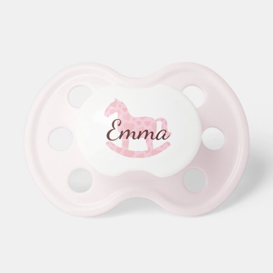 Pink Hearts White Rocky Horse•Custom Pacifier