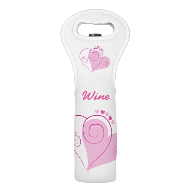 Pink Hearts Wine Cooler Tote Wine Bag (Front)