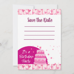 Pink Hearts with Cake Invitation