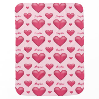 Pink Hearts With Custom Name Pattern Baby Blanket