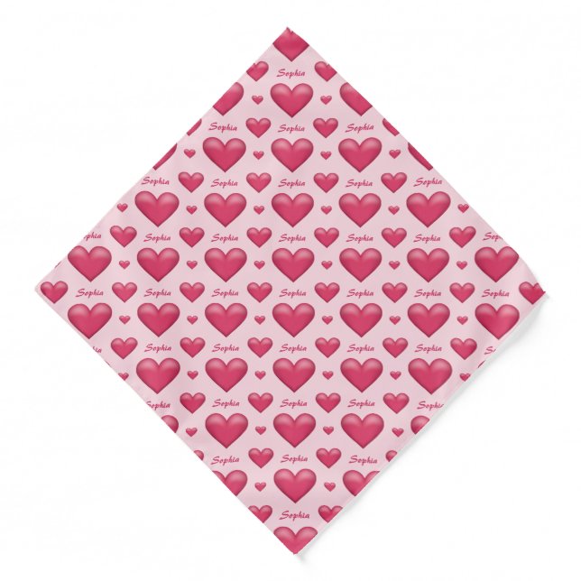 Pink Hearts With Custom Pet Name Pattern Bandana (Front)