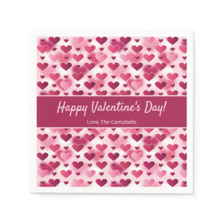 Pink Hearts With Custom Text Valentine's Day Napkins